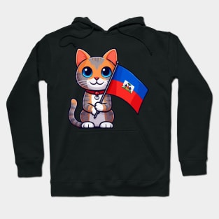 Cute Cat Holding Haiti Flag, Haiti Flag Day Hoodie